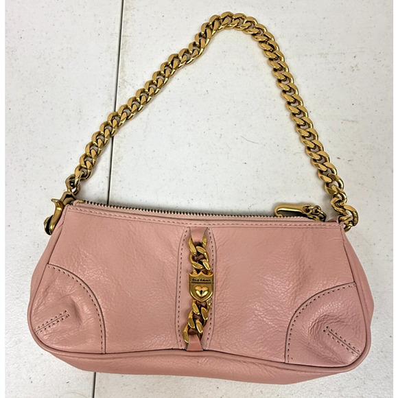 Vtg Juicy Couture Pink Genuine Leather Baguette‎ Mini Bag Y2K Punk Grunge heart - Picture 1 of 11